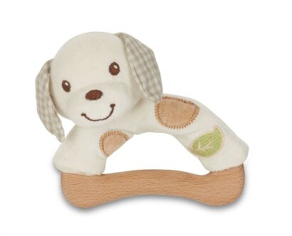 Drewniano-bawełniany chwytak piesek z ekologicznej bawełny od 0m-ca (9cm) fsc & gots