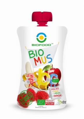 MUS MALINOWO - BANANOWO - JABŁKOWY BEZGLUTENOWY BIO 90 g - BIO FOOD