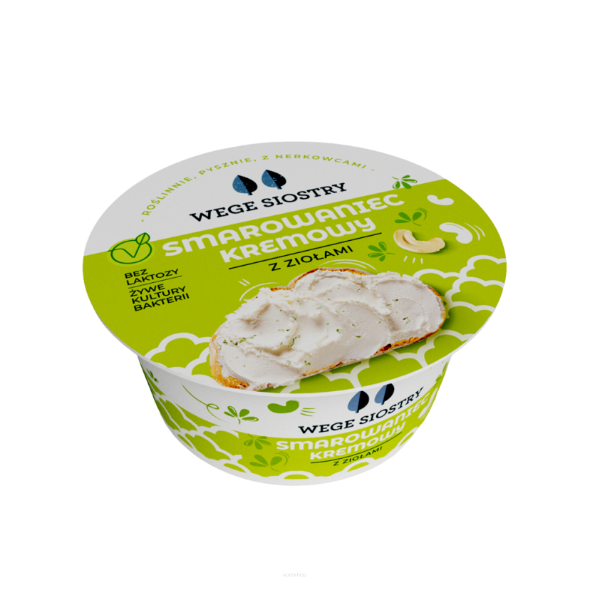 WEGAŃSKA ALTERNATYWA SERKA TWAROGOWEGO Z ORZECHÓW NERKOWCA Z ZIOŁAMI BEZGLUTENOWA 130 g - WEGE SIOSTRY