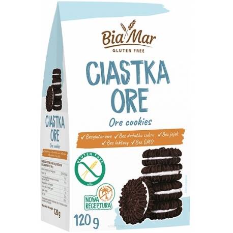 Ciastka Markizy ORE z nadzieniem śmietankowym bezglutenowe, bez dodatku cukru 120g