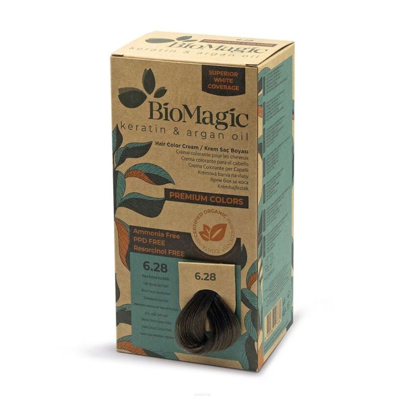 FARBA DO WŁOSÓW POPIELATO PERŁOWY CIEMNY BLOND (6.28) 170 ml - BIOMAGIC