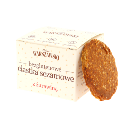 Ciastka sezamowe z żurawiną bezglutenowe 150 g - Łakoć Warszawski - Baton Warszawski