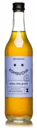 KOMBUCHA Z MIĘTĄ, RÓŻĄ I GRANATEM BIO 500 ml - ZAKWASOWNIA