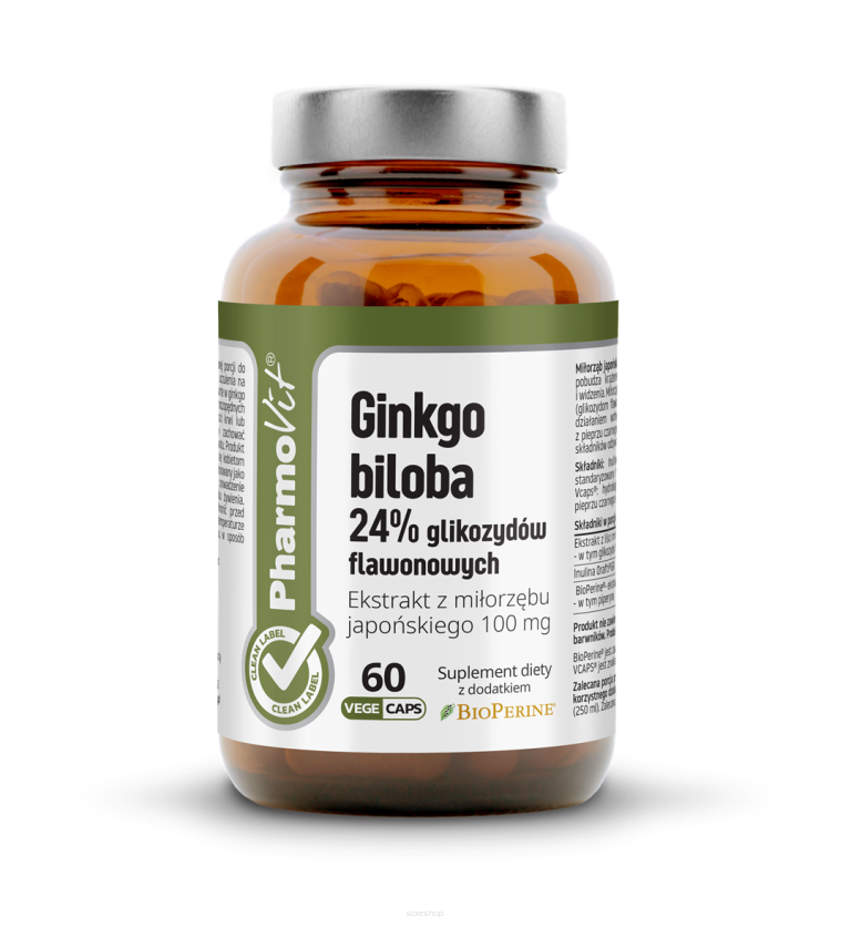 Ginkgo biloba 24% glikozydów flawonowych 60 kaps Vcaps® | Clean Label Pharmovit