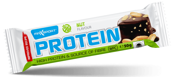 BATON PROTEINOWY Z ORZESZKAMI ZIEMNYMI W KAKAOWEJ POLEWIE BEZGLUTENOWY 50 g - MAXSPORT