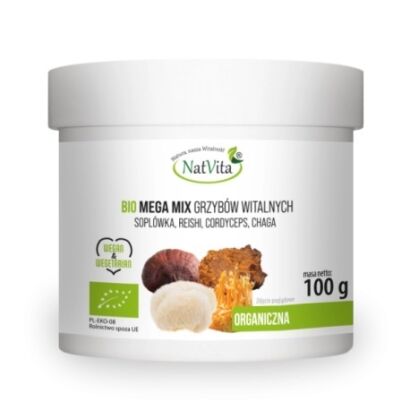 Grzyby Witalne BIO Mega Mix Soplówka, Reishi, Cordyceps, Chaga mielone 100 g NatVita