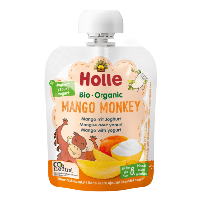 MUS W TUBCE MANGO MAŁPKA (MANGO - JOGURT) BEZ DODATKU CUKRÓW OD 8 MIESIĄCA BIO 85 g - HOLLE