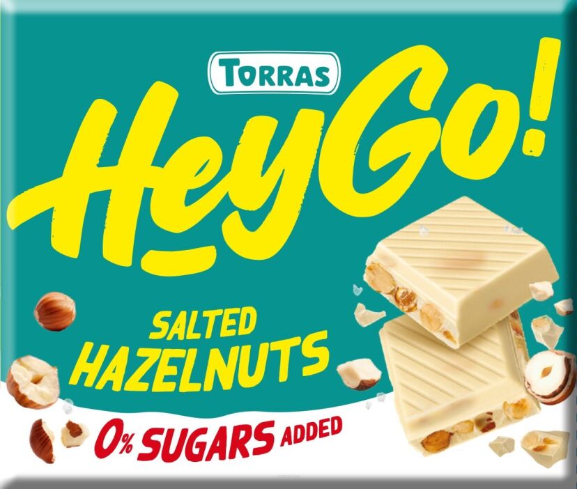 Czekolada biała z orzechami laskowymi i solą morską bez dodatku cukru Hey Go! 60 g - Torras