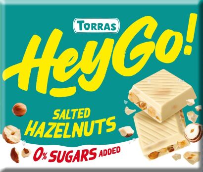 Czekolada biała z orzechami laskowymi i solą morską bez dodatku cukru Hey Go! 60 g - Torras