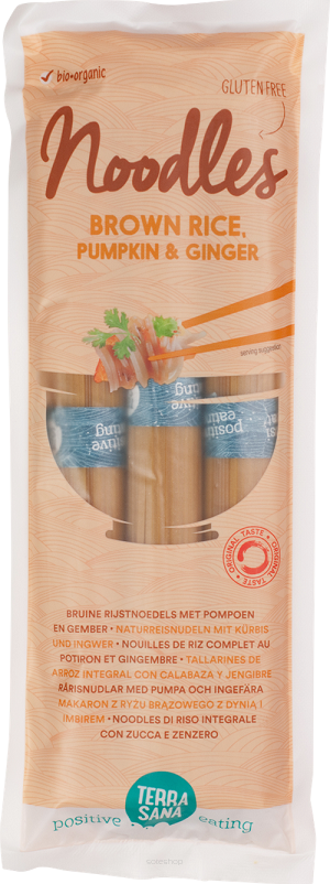 MAKARON (RYŻOWY RAZOWY TYPU NOODLE Z DYNIĄ I IMBIREM) BEZGLUTENOWY BIO 250 g - TERRASANA