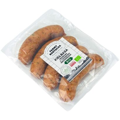 KIEŁBASA DROBIOWA Z CZOSNKIEM NIEDŹWIEDZIM BIO (około 0,40 kg) - FARMY ROZTOCZA (NA ZAMÓWIENIE)