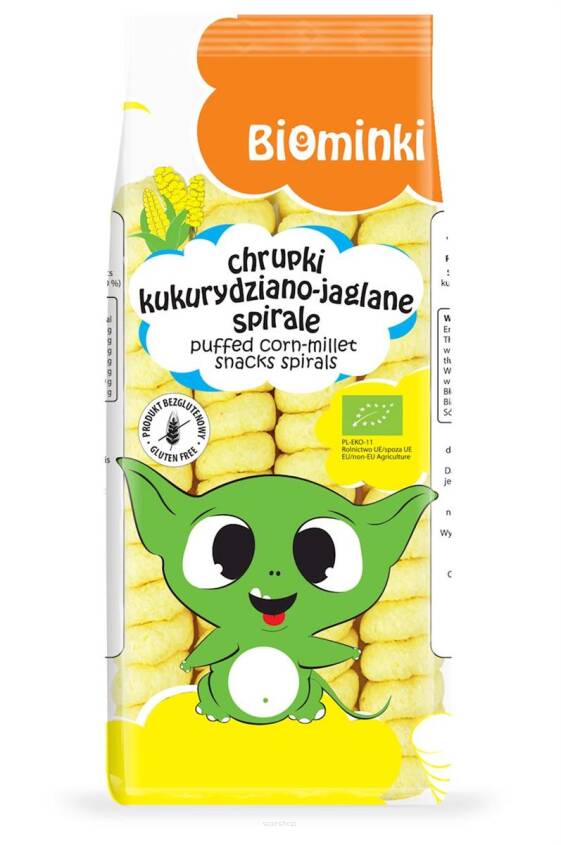 CHRUPKI KUKURYDZIANO-JAGLANE SPIRALE BEZGLUTENOWE BIO 60 g - BIOMINKI