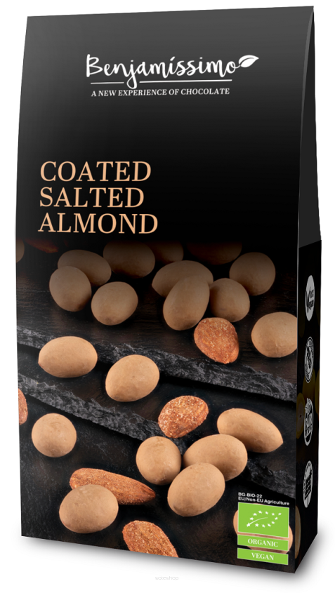 MIGDAŁY W POLEWIE SŁONY KARMEL BEZGLUTENOWE BIO 60 g - BENJAMISSIMO