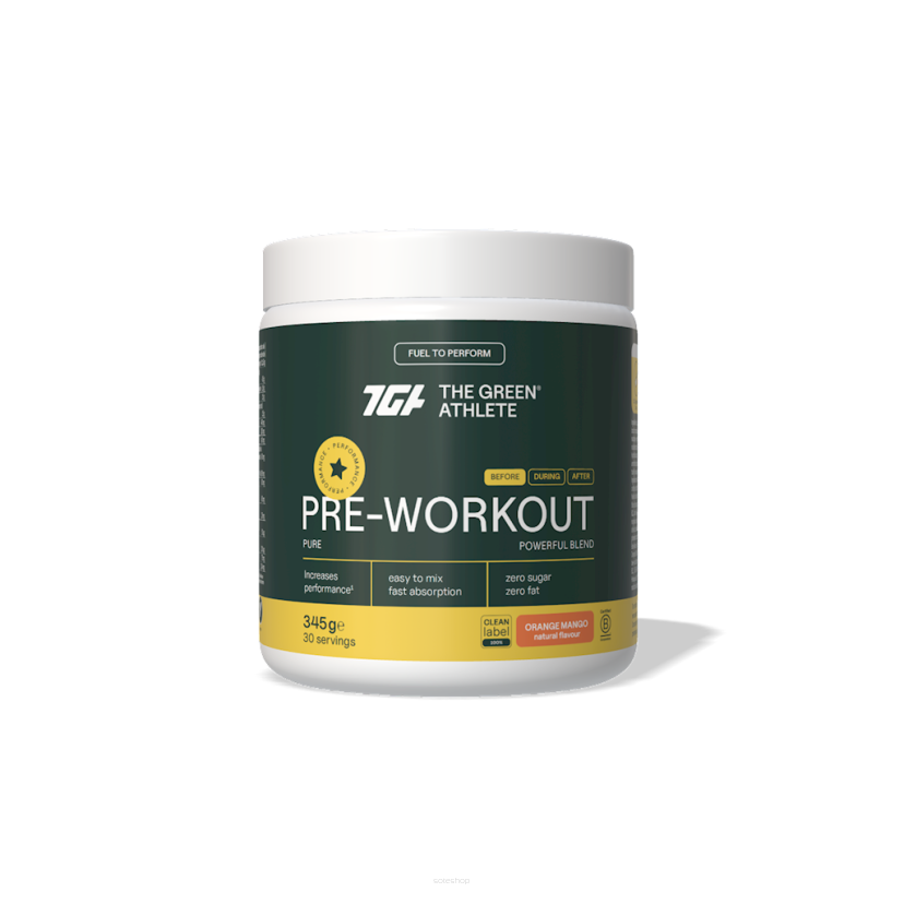 PRE-WORKOUT O SMAKU POMARAŃCZY I MANGO BEZGLUTENOWA 345 g - THE GREEN ATHLETE