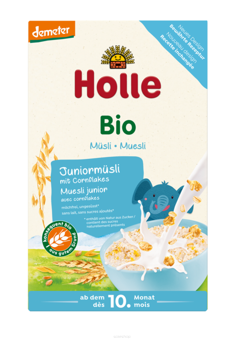 MUSLI JUNIOR Z PŁATKAMI KUKURYDZIANYMI BEZ DODATKU CUKRÓW OD 10 MIESIĄCA DEMETER BIO 250 g - HOLLE