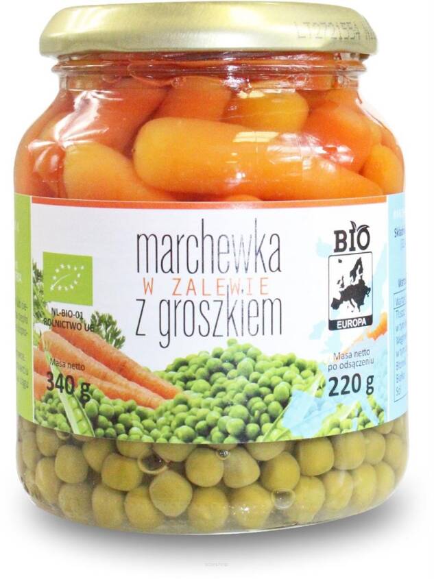 MARCHEWKA W ZALEWIE Z GROSZKIEM BIO 340 g (220 g) (SŁOIK) - BIO PLANET