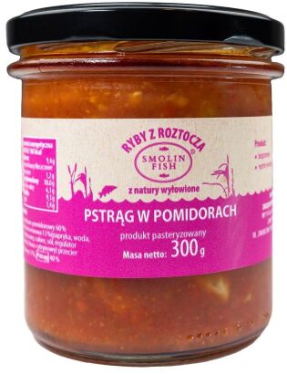 PSTRĄG W POMIDORACH BEZGLUTENOWY 300 g - SMOLIN FISH (NA ZAMÓWIENIE)