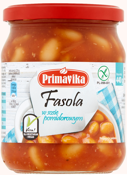 FASOLA W SOSIE POMIDOROWYM BEZGLUTENOWA 440 g - PRIMAVIKA