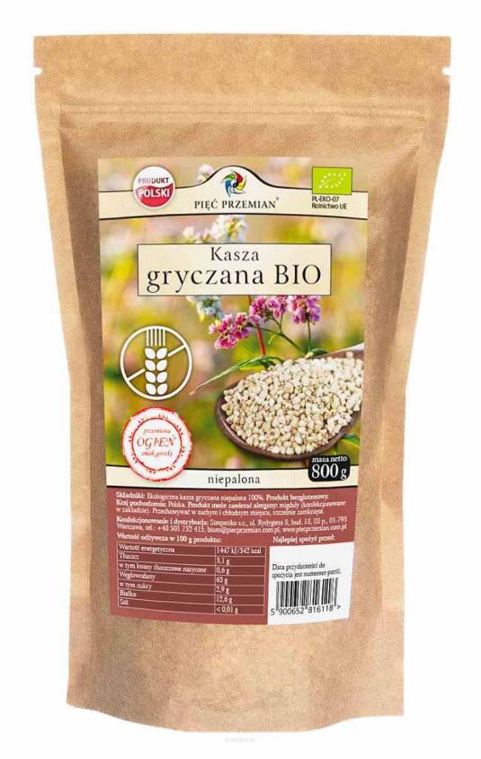 Kasza gryczana biała BIO bezglutenowa 800 g - Pięć Przemian