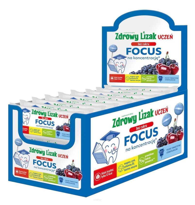 Zdrowy Lizak Focus Lizak bez cukru o smaku wiśniowo jagodowym (Magnez, cynk, tiamina, niacyna) KSZTAŁT KULKI - Starpharma