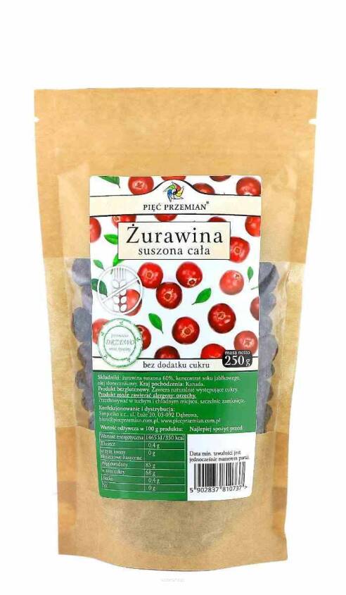 Żurawina suszona z sokiem jabłkowym cała 250 g - Pięć Przemian