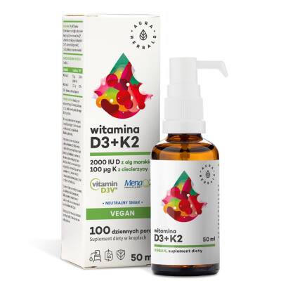 Witamina D3 2000 IU + K2 Vegan, krople 50 mll - Aura Herbals
