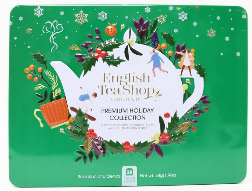 Zestaw herbatek Premium Holiday Collection w ozdobnej zielonej puszcze BIO