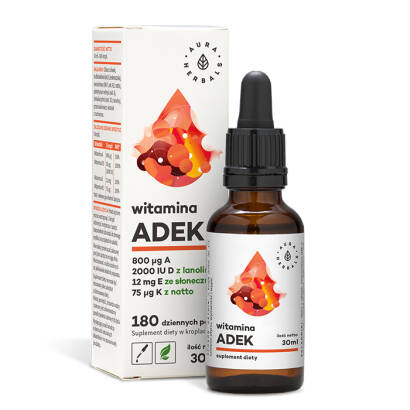 Witamina ADEK, A + D3 2000 IU + E + K2, krople 30 ml - Aura Herbals
