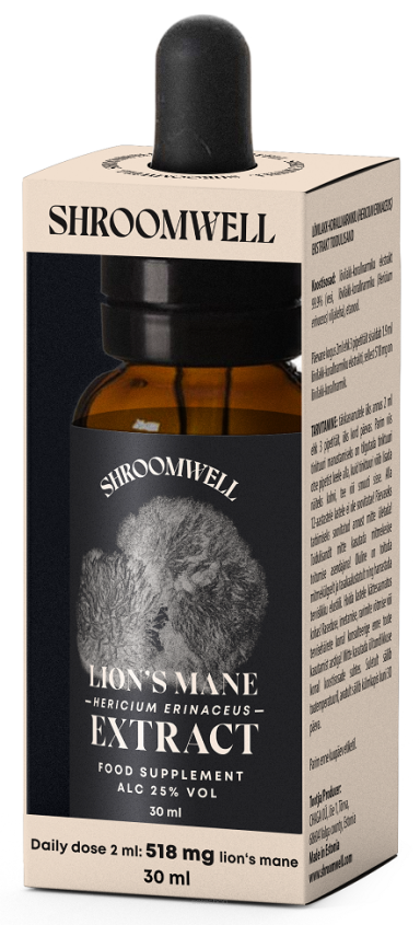 GRZYBY SOPLÓWKA JEŻOWATA (LION'S MANE) EKSTRAKT W KROPLACH 30 ml - SHROOMWELL