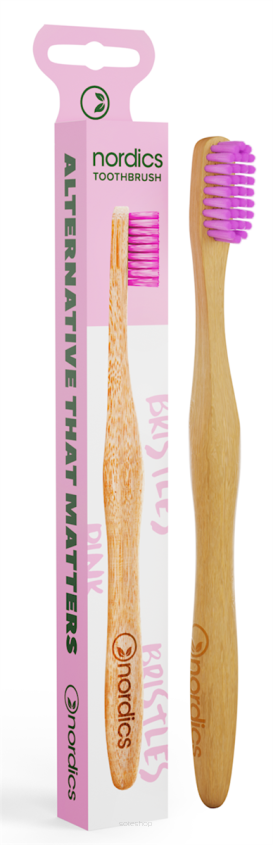 SZCZOTECZKA DO ZĘBÓW BAMBUSOWA RÓŻOWA ŚREDNIO TWARDA - NORDICS