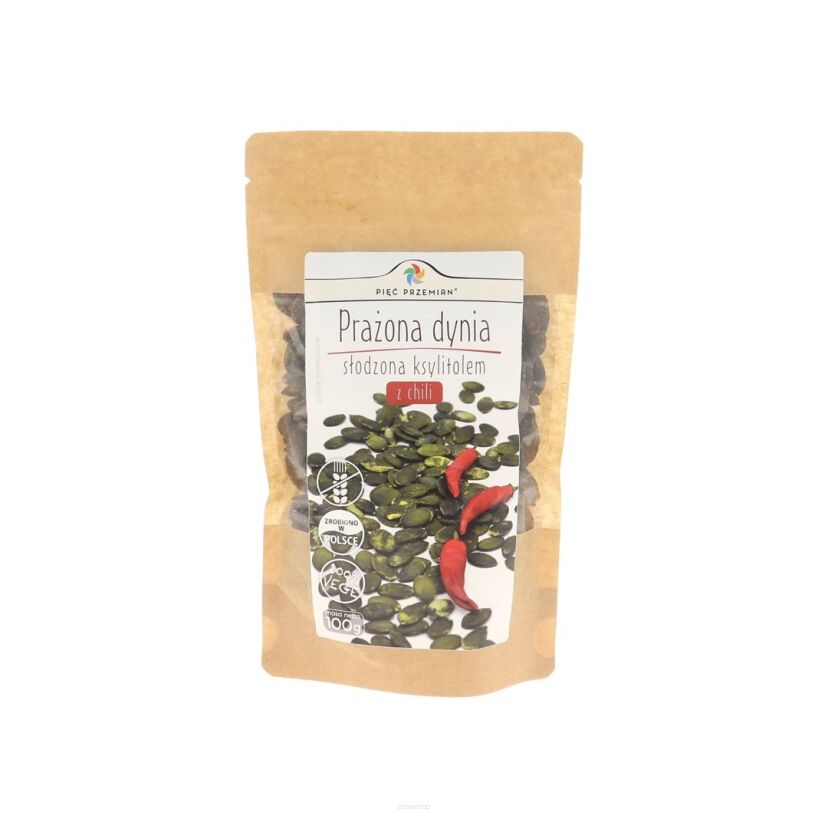 Prażona dynia słodzona ksylitolem z chili 100 g - Pięć Przemian