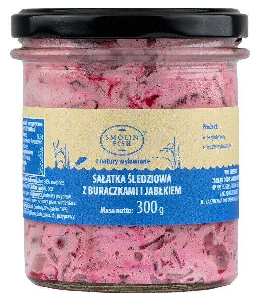 SAŁATKA ŚLEDZIOWA Z BURACZKIEM I JABŁKIEM 390 g - SMOLIN FISH (NA ZAMÓWIENIE)
