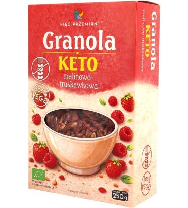 Granola KETO malinowo-truskawkowa bezglutenowa BIO 250 g - Pięć Przemian