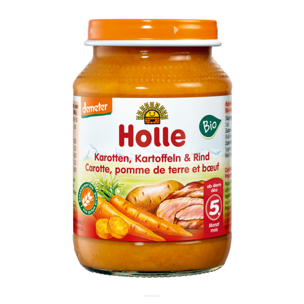 OBIADEK MARCHEW - ZIEMNIAK - WOŁOWINA BEZ DODATKU CUKRÓW BEZGLUTENOWY OD 5 MIESIĄCA DEMETER BIO 190 g (SŁOIK) - HOLLE