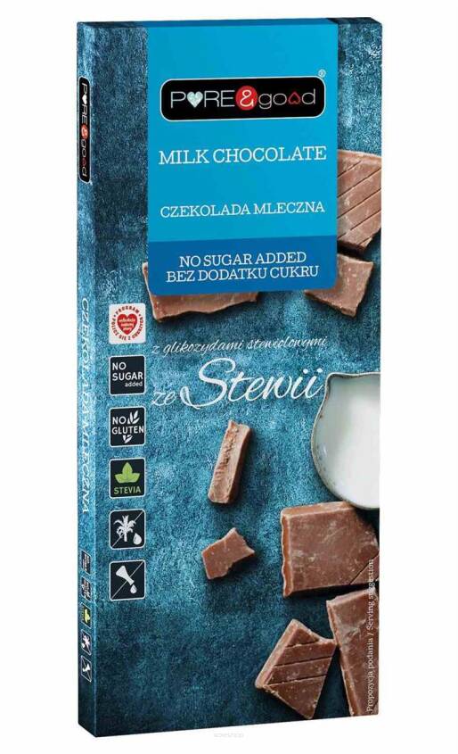 Czekolada mleczna z erytrytolem i glikozydami stewiolowymi bez dodatku cukru 100 g- Pure&Good