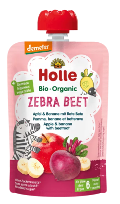 MUS W TUBCE BURACZANA ZEBRA (JABŁKO - BANAN - BURAK) BEZ DODATKU CUKRÓW OD 6 MIESIĄCA DEMETER BIO 100 g - HOLLE