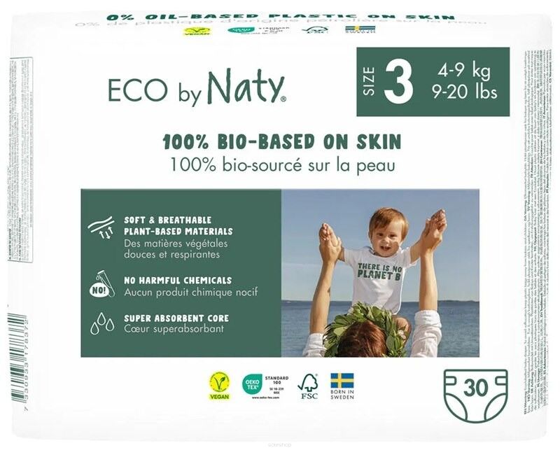 Ekologiczne pieluszki jednorazowe rozmiar 3, 4-9 kg, 30szt